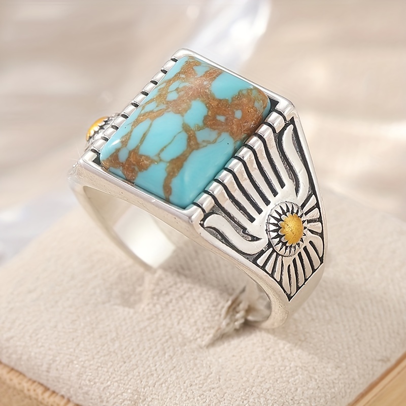 Retro Synthetic Square Turquoise Ring for Women and Men